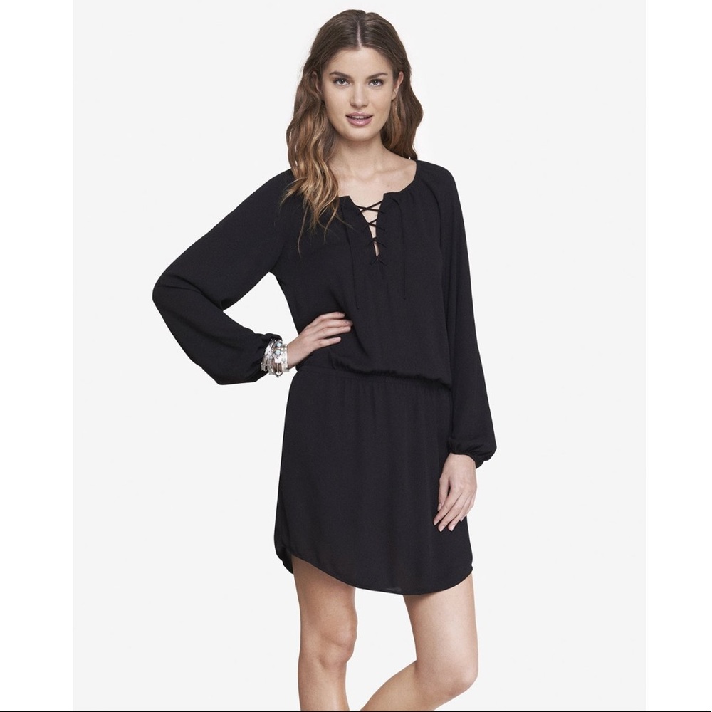 Boho Black Lace Up Dress from Express